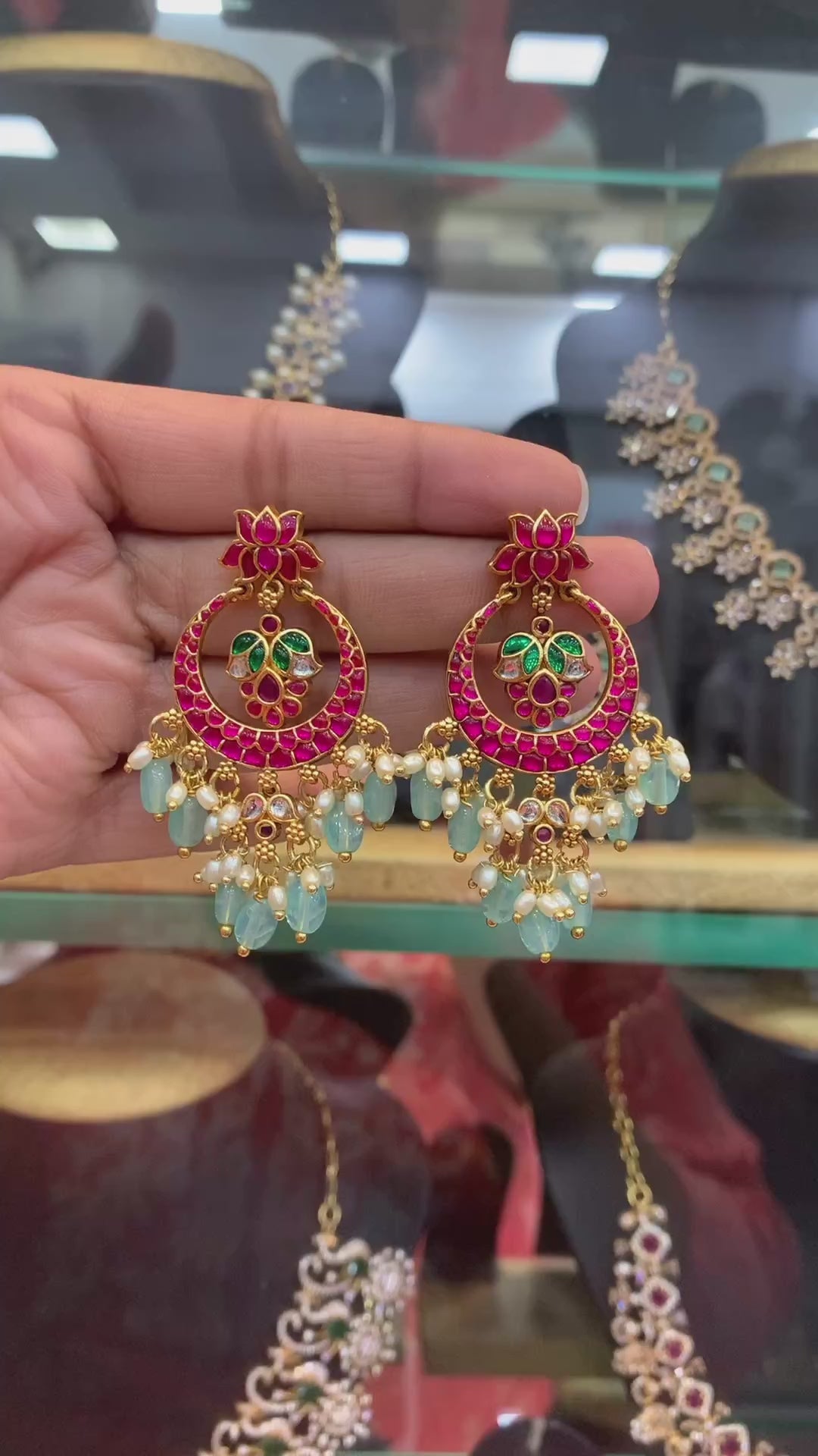 Green and Pink Elephant Kundan Earrings (1155339) - Xia Jewels